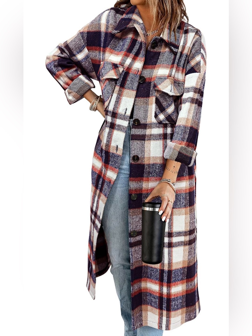 Long Flannel Plaid Shirt Jacket Shackle size large
